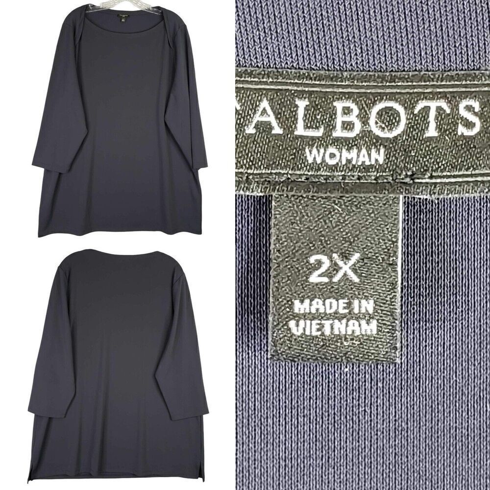 Talbots Top Plus Size Women’s 2X Popover Blouse Navy Blue Stretch Knit Rayon